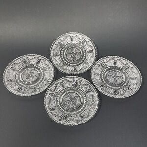 Vintage 1940s Federal Glass Heritage‎ Hobnail Pattern Clear 4 Saucers